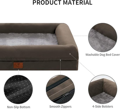 Dog Beds for Extra Large Dogs, Orthopedic Egg Crate Foam Dog Bed with Removable Washable Cover, Waterproof Non-Slip Bottom 4-Sides Removable Bolster XL Pet Couch, Olive Green