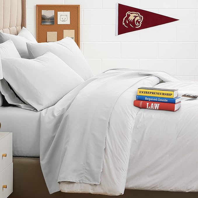 Southshore Fine Living, Inc. 4-Piece Dorm Sheets Twin XL Set, 21" Extra Deep Pocket Twin XL Bed Sheets Set, Oversized Flat Sheet, 2 Pillowcases Standard Size, White