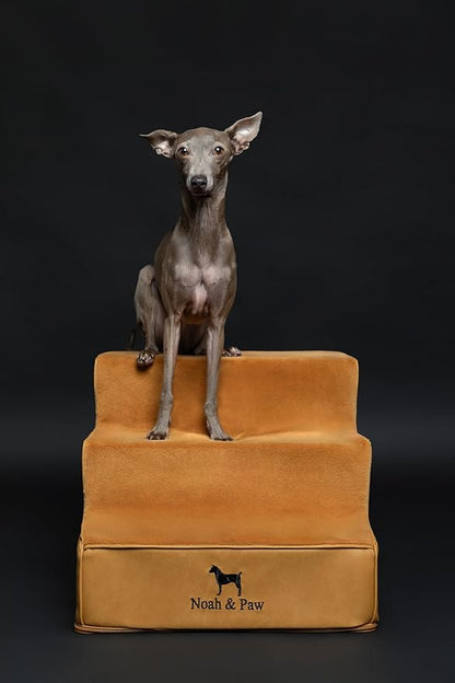 Noah & Paw Dog Stairs, Dog Ramp for Bed (16" Extra Wide) Pet Stairs for High Bed, Design to Fit Small and Large Breeds, Durable 3 Pet Steps for Couch (35 Foam Density) Leather Collection