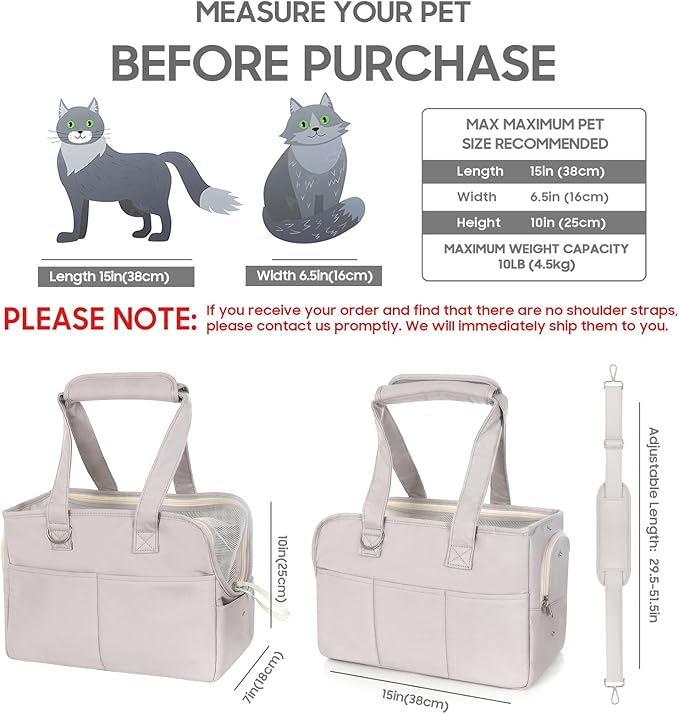 JourCraf Dog Purse Carrier for Small Dogs & Puppies Up 10 Lbs, Soft Cotton Tote Pet Shoulder Bag with Pockets, Foldable & Washable Breathable Puppy Carrier for Yorkie, Chihuahua & Cats - Gray