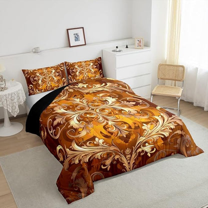 Erosebridal Retro Floral Full Size Comforter Set, Bohemian Flowers Chic Paisley Microfiber Bedding for Kids Boys Girls, Victorian Baroque Hippie Bed Sets, Vintage Fashion Bedding Comforter Sets