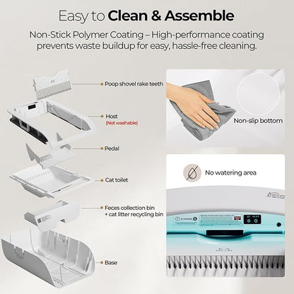 Open-Top Self-Cleaning Automatic Cat Litter Box-Smart APP Control (2.4G/5G) with Health Tracking&24H Backup, Dual Safety Sensors&Odorless Design for Multi-Cat Homes+3 Waste Bags