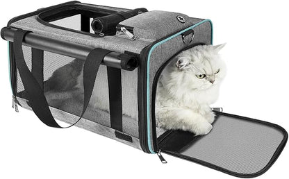 GAPZER Cat Carrier Alaska Airline TSA Approved 17x11x9.5 Soft-Sided Small Pet Air Travel Carry Bag, Southwest Airplane Kitten 12lbs Crate in Cabin Under-Seat Traveling Cage Tiny Dog Under 8 Pound