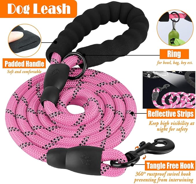 LOBEVE No Pull Dog Harness, Collar & Leash Set | Includes Dog Seat Belt, Collapsible Bowls & Poop Bag Dispenser. Ideal for Training, Walking, Hiking. Fits Small to Large Dogs(Pink-M)