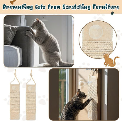 Dansydaisy 2 Pcs Cat Scratcher Door Hanging, 19.3 x 5.5inch Cat Scratching Post Wall Mounted, Natural Sisal Scratching Pad Surface with Ball Toy for Indoor Cats Kitty