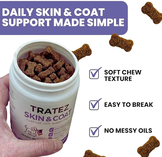 Skin and Coat Supplement for Dogs, 90 Soft Chews with Vitamin E and Essential Fatty Acids (Omega 3, Omega 6 and Omega 9 Fish Oil), Advanced Formula with Anti-inflammatory Properties
