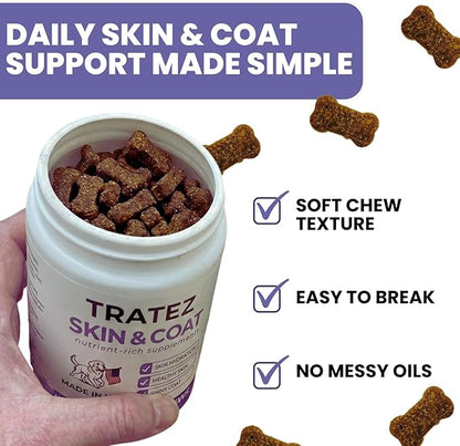 Skin and Coat Supplement for Dogs, 90 Soft Chews with Vitamin E and Essential Fatty Acids (Omega 3, Omega 6 and Omega 9 Fish Oil), Advanced Formula with Anti-inflammatory Properties
