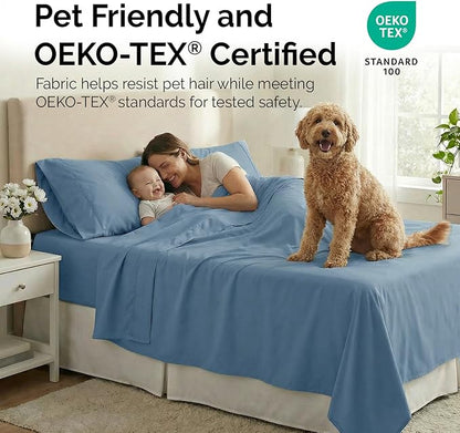 Southshore Fine Living, Inc. 6 Piece, 21 Inch Extra Deep Pocket King Sheet Set, Pet Hair Resistant Bedding w/ 4 Pillow Cases, Blue King Sheets Deep Pocket Set, Easy Care, Coronet Blue Sheets