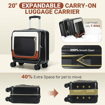 Lekereise Pet Carrier Rolling Dog Luggage with Expandable Design, 2-in-1 Small Cat Travel Bag for Pets & Owner's Suitcase, Hands-Free Maneuverable with Wheels & Telescopic Handle for Amtrak