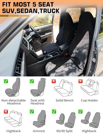 550g Heavy Duty Towel Car Seat Cover, Waterproof Sweat Protector for Post-Gym & Beach, Non-Slip Microfiber Bucket Seat Mat for Sedans SUV Minivans, Machine Washable (Gray, 1-Pack)