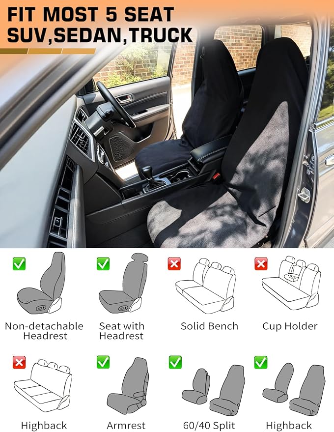 Eco-Friendly Towel Car Seat Cover for Sweat Protection, GRS Certified Recycled Microfiber Absorbent Front Seat Protector, Non-Slip Washable Universal Fit for Sedans SUV Minivans(2 Pack,Gray)