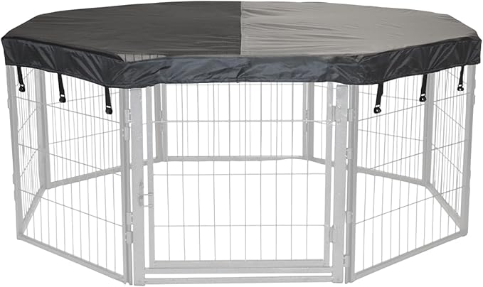 Dog Playpen w/Octagon Top Shade Cover - 40 inch, 8 Panel Portable Grey Metal Pet Play Pen for Medium & Large Dogs - Indoor/Outdoor Kennel Cage for Home, Yard, RV, or Camping