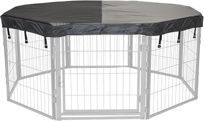 Dog Playpen w/Octagon Top Shade Cover - 32 inch, 8 Panel Portable Grey Metal Pet Play Pen for Small & Medium Dogs - Indoor/Outdoor Kennel Cage for Home, Yard, RV, or Camping