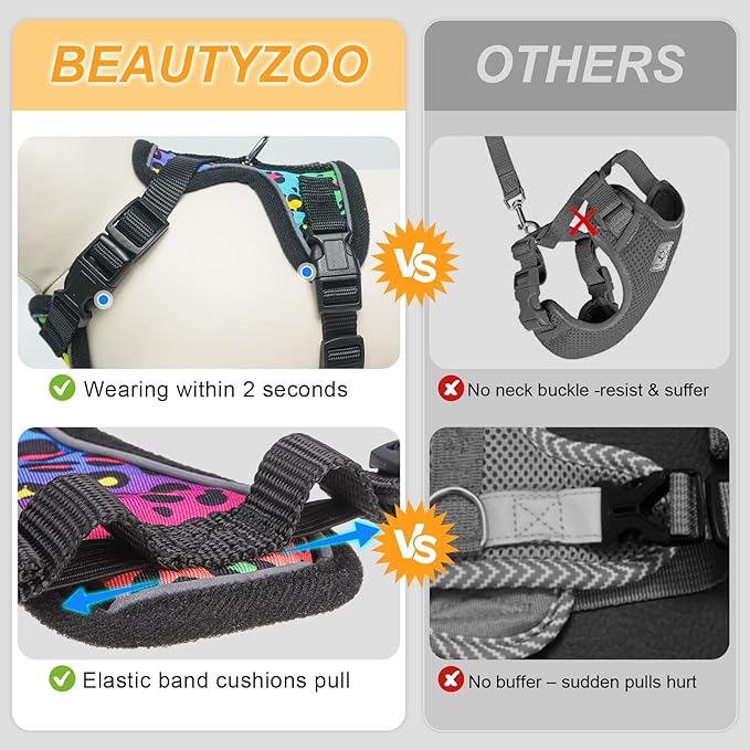 BEAUTYZOO Cat Harness and Leash for Walking, Escape Proof Soft Adjustable Vest Harnesses for Small Cats Kittens, Easy Control Breathable Reflective Strips Jacket, Leopard, S