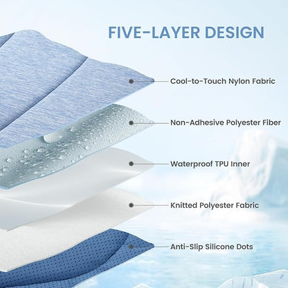 Cozy Bliss Cute Shell Shape Cooling Mat for Large Dogs, Non-Slip, Leakproof Washable Pet Cooling Mat for Hot Weather with Q-Max 0.5, Indoor and Outdoor Summer Pad, Heather Haze Blue, 45"x50"