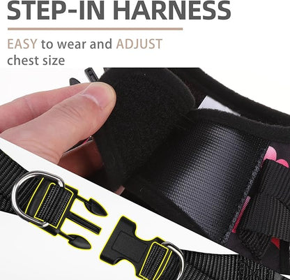 PUPTECK Dog Harness and Leash Set for Small Medium Dogs No Pull Step-in Soft Mesh Puppy Cat Vest Harnesses Reflective at Night Valentine, Black&Pink Heart, M