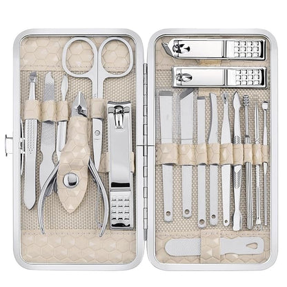 Yougai Nail Clippers set for Men and Womens Gift Manicure Set 18 Pieces Stainless Steel Manicure Kit,Nail Care Tools with Luxurious Travel Case