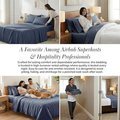 Southshore Fine Living, Inc. Extra Deep Pocket Full Size Sheets Set, 6-Piece Ultra-Soft Microfiber Bed Sheets with 21" Deep Fitted Sheet Full, Oversize Flat Sheet, 4 Standard Pillowcases, Dark Blue
