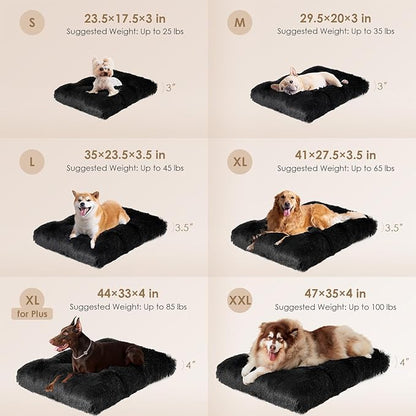 EHEYCIGA Fluffy XXL Dog Crate Pad, Plush Faux Fur Dog Bed for Extra Large Dogs, Calming Anti Anxiety XXL Bed, Washable Soft Warm Crate Mat with Non-Slip Bottom, Black