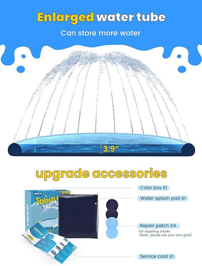VISTOP Non-Slip Splash Pad for Kids and Dog, Thicken Sprinkler Pool Summer Outdoor Water Toys - Fun Backyard Fountain Play Mat for Girls Boys Children or Pet Dog (127 inch, Red&Yellow&Green&Blue)