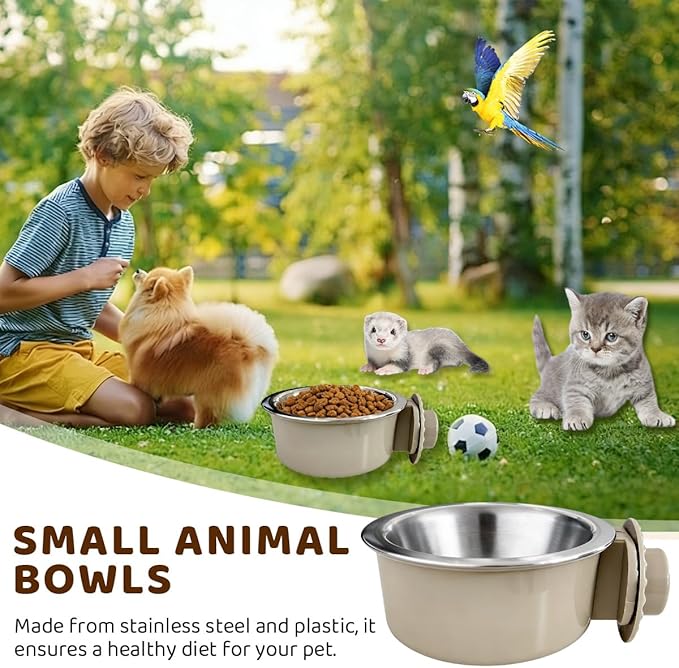 2Pcs Pets Lightweight Stainless Steel Bowl,Removable Stainless Steel Pet Hanging Food Water Feeder Bowl for Puppy Dog Cat Rabbit Ferret Bird Gunea Pigs (Medium)