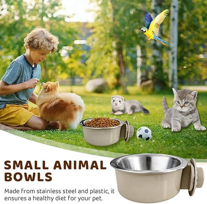 2Pcs Pets Lightweight Stainless Steel Bowl,Removable Stainless Steel Pet Hanging Food Water Feeder Bowl for Puppy Dog Cat Rabbit Ferret Bird Gunea Pigs (Medium)