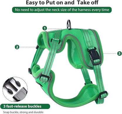 Rttochfy Cat Harness and Leash Set, Adjustable and Reflective Cat Vest, Escape Proof Kitten Harness, Easy to Put on with 3 Buckles for Cats Walking and Traveling (Green, S)