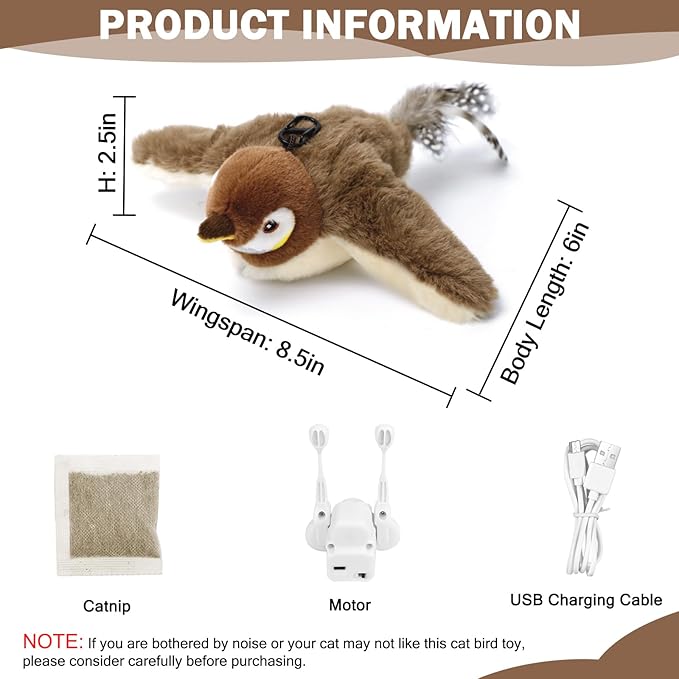 Tocirelo Cat Toy Flapping Bird (No Flying) - Simulate Chirping Flappy Bird, Interactive Cat Toys for Bored Indoor Adult Cats, Rechargeable Realistic Catnip Kicker Toy with Flapping Wings for Kitten
