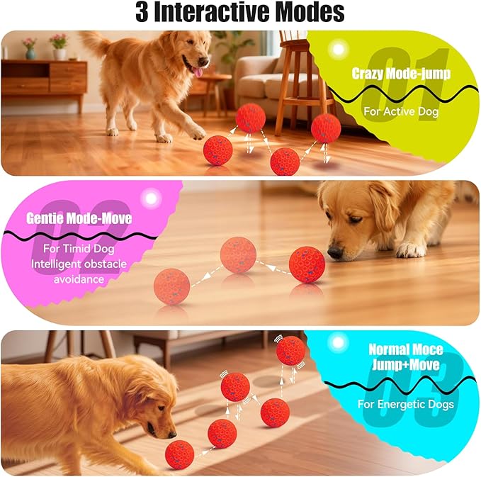 Interactive Dog Toys - Chew-Proof Dog Ball for Aggressive Chewers, Self-Moving Automatic Vibration with 3 Modes, IP54 Waterproof E-TPU, Ideal for Medium and Large Dogs