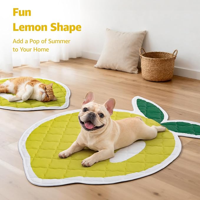LOOBANI Dog Cooling Mat 28"x40"- Cute Lemon Design Cooling Mat for Dogs (Cool & Warm Side), Waterproof Self-Cooling Mat for Crate, Floor, Car for Small Dogs, Cats, Pet, Yellow 28"x40"