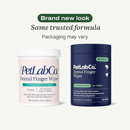 PetLab Co. Dental Finger Wipes - Easy to Use Dog & Cat Teeth Cleaner - Freshens Breath & Provides A Thorough Clean – Supports Overall Oral Hygiene – Alcohol & Fragrance Free - Packaging May Vary