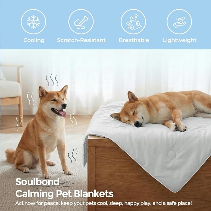 Soulbond Cooling Blanket for Extra Large Dogs - Q-MAX>0.45, Washable Cool Pet Cats Throw Blanket for Hot Weather, Self-Cooling Soft Dog Mat for Bed Crates Couch Sofa Cars(50"x60", Light Grey)