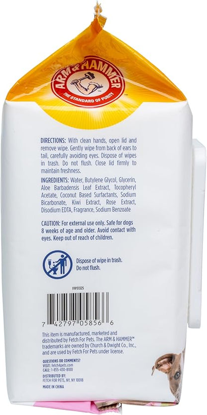 Arm & Hammer for Pets Odor Control Dog Wipes, Deodorizing Wipes with Baking Soda for Dogs Between Baths, Gentle Cleaning Pet Grooming Wipes for Everyday Freshness, Kiwi Blossom Scent, 100 Count