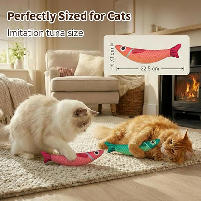 Catnip Toys for Indoor Cats with 5000mg Natural 2 Pack Fish Cat Toys with Hidden Bell Interactive Chew Kicker Toy with Crinkle Paper for Kitten Exercise Red Green
