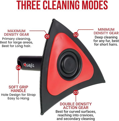Triangle Pet Hair Remover with 3 Cleaning Modes- Innovative Dog Hair Remover for Car, Clothes, Carpet, & Furniture- Ergonomic Lint Remover for Couch- Pet Fur Remover Tool- Pet Hair Detailer for Car