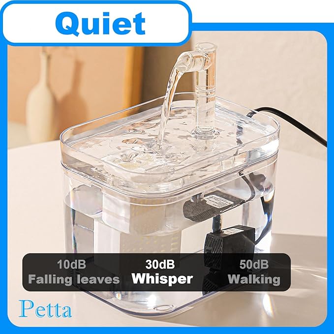 USB Cat Water Fountain,Automatic Pet Fountain with 1 Filter,1.5L/50oz Dog Dispenser Water Bowl for Camping,Outdoors,White PC103-2