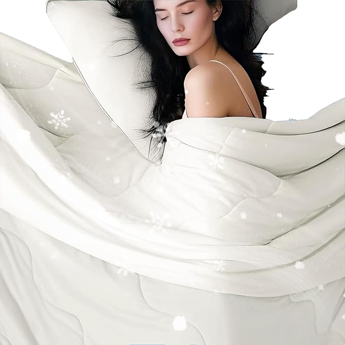 DOWNCOOL Cooling Comforter Queen Size, Cream White Cooling Blanket for Hot Sleeper, Lightweight & Breathable Blanket for Night Sweats,Dual-Side Cooling Summer Bedding,90"X90"