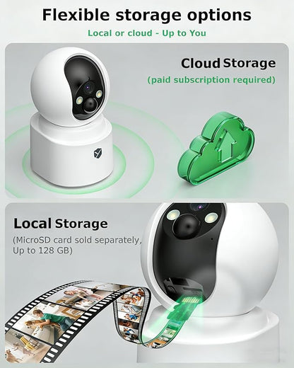 Battery Powered Indoor Camera Wireless, PTZ Pet Camera with 6000mAh Rechargeable, Dual-Band WiFi, 2.5K 4MP Color Night Vision, SD/Cloud Storage, 2-Way Audio, APP Remote, Cat/Dog/Kids/Home Monitoring