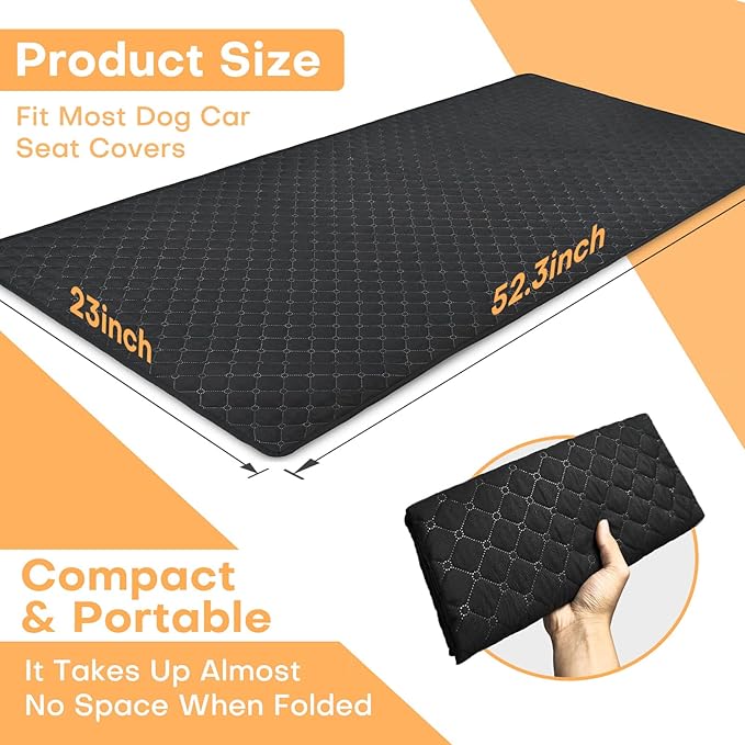 Doglike Dog Bed Mat for Car Backseat [Quick-Dry & Non-Slip], Road Trip Bed to Fully Protect Dog's Safety, Fits Trucks/SUVs Back Seat Cover Extenders, Black, 52.3x23 inch, L