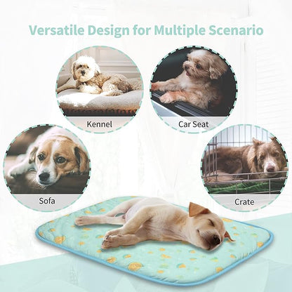 NWK Pack of 4 Pet Cooling Mat -Q-Max>0.345 Ice Silk Cooling Mat for Dogs & Cats Portable & Washable Pet Cooling Blanket, Car Seats, Beds for Summer (4pcs, Green Fruit, 27'' X 20'' X 0.3'')