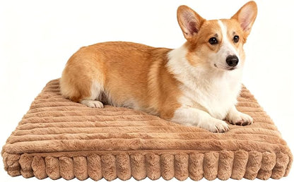 Dog Beds Flat Dog Crate Bed Waterproof for Meduim Large Dogs with Plush Removable Washable Cover Anti Slip Bottom for Indoor,Khaki,34.6"x22.8"