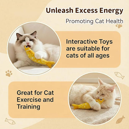 Catnip Toys for Indoor Cats with 5000mg Natural 2 Pack Fish Cat Toys with Hidden Bell Interactive Chew Kicker Toy with Crinkle Paper for Kitten Exercise Yellow Purple