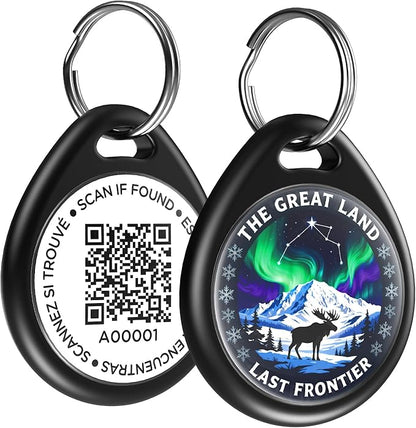 Dog Tags Personalized for Pets, Aurora QR Code Dog Name Tags for Pet Collar, Online Profile, Scan Location Alerts, (Black Aurora)