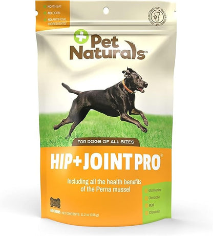Pet Naturals Hip and Joint Pro Supplement with Glucosamine, Green-Lipped Mussel, and Chondroitin for Dogs, Duck Flavor, 60 Chews