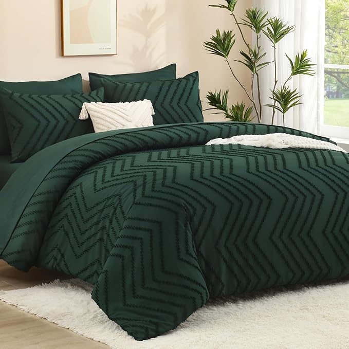 Litanika Oversized King Size Comforter Set with Sheets Dark Emerald Green - 7 Pieces Bed in a Bag Oversized King Boho Tufted Complete Bedding Sets with Comforter, Sheets, Pillowcases & Shams