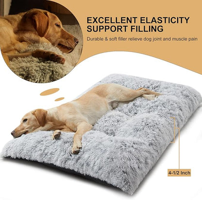 BFPETHOME Dog Bed for Large Dogs, Plush Kennel Pad for Sleeping &Ease Anxiety, Washable Mats with Anti-Slip Bottom - 48 x 28 inch, Grey