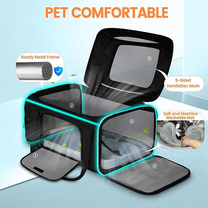 Petskd Top-Expandable Pet Carrier 19x13x9 Inches Southwest Allegiant Airlines Approved, Soft-Sided Carrier for Small Dog Under 12 lbs and Large Cat Under 15 lbs(Black)