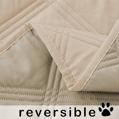 fuguitex Waterproof Dog Blanket Reversible for Small Dogs Resistant Leakproof Washable Couch Cushion Bed Protector Cover for Indoor Furniture Pet Friendly（82"*82",Beige+Khaki