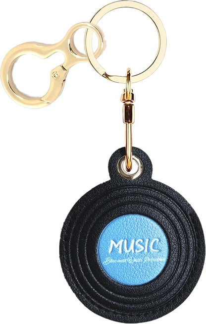 Leather Keychain Holder Case Compatible with AirTag,Cute Protective Cover with Keyring,Anti-Scratch Finder GPS Tracker Case for Wallet Keys,Bag,Pets,Backpack(CD Blue)