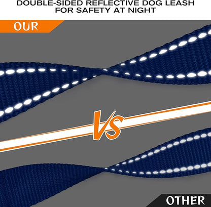 Joytale Dog Leash Heavy Duty for Large Dogs that Pull, Double Handle for Traffic Control, Double-Sided Reflective Leashes for Large Medium Dogs Night Safety, 4FT, Royal Blue